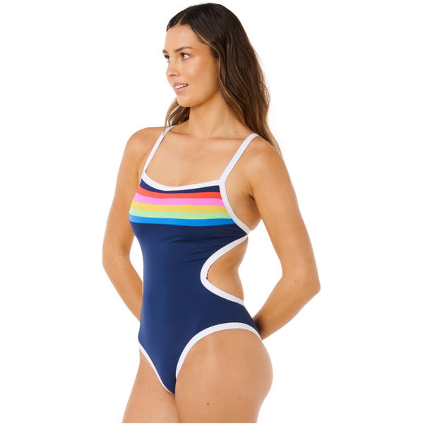 2026 Rip Curl Dames Surf Stripe Cheeky One Piece Swimsuit 0VVWSW - Dark Navy